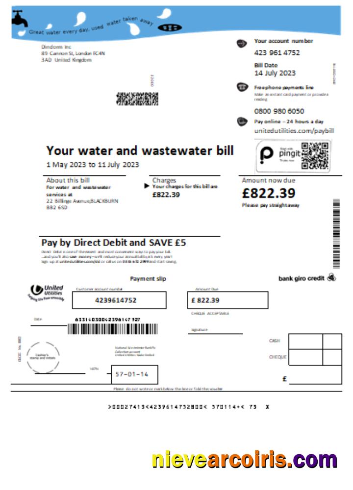 United Utilities water utility business bill